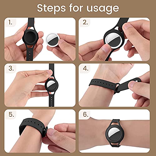 EUEHIE Watch Band Case for AirTag, Anti-Scratch Protective Wristband for AirTags, Lightweight Easy to Attach AirTag Silicone Bracelet for Toddler Children Kids Elderly Senior - Black