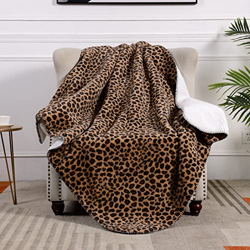 SOCHOW Premium Thick Sherpa Fleece Throw Blanket, Soft and Warm Winter Blanket, 60 × 80 Inches, Brown Leopard