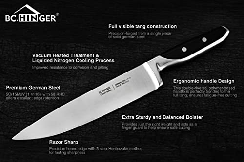 BC.HINGER 8 Inch Professional Chef Knife, German High-Carbon Stainless Steel Cutlery, Kitchen Knife with Ergonomic Handle and Gift Box, Full Tang, Ultra Sharp Blade,Suitable for Meat and Vegetable