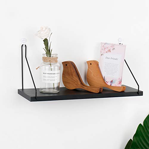 Floating Shelves Decorative Shelves Wooden Wall Mounted Shelf for Bedroom Living Room Kitchen and Office (Black,15.8 in)