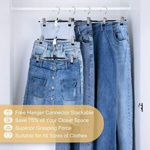 ESEOE Pants Hangers, Space Saving Skirt Hangers with Adjustable Clips & Multi Clothes Hanger Connector Hooks, 20 Pack Heavy Duty Ultra Thin Hangers for Adult Kids