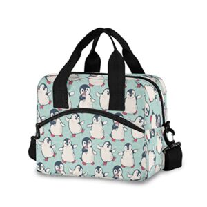 cute penguins reusable insulated lunch bag lunch tote bag for women men,animals cooler bag lunch box container with adjustable shoulder strap for picnic school work office
