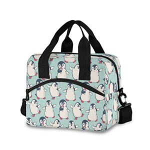 Cute Penguins Reusable Insulated Lunch Bag Lunch Tote Bag for Women Men,Animals Cooler Bag Lunch Box Container with Adjustable Shoulder Strap for Picnic School Work Office