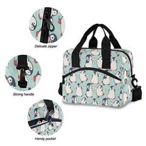 Cute Penguins Reusable Insulated Lunch Bag Lunch Tote Bag for Women Men,Animals Cooler Bag Lunch Box Container with Adjustable Shoulder Strap for Picnic School Work Office