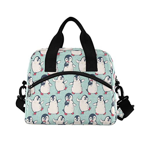 Cute Penguins Reusable Insulated Lunch Bag Lunch Tote Bag for Women Men,Animals Cooler Bag Lunch Box Container with Adjustable Shoulder Strap for Picnic School Work Office