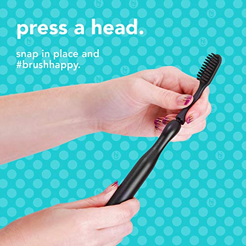 hello Manual Adult Toothbrush With Reusable Charcoal Modern Aluminum Handle & 4 Soft Replacement Heads, Bpa-free, 4 count