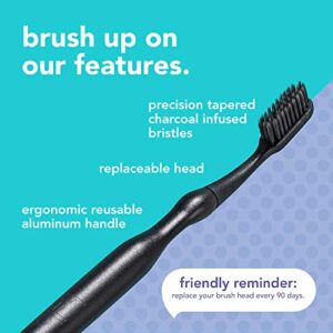 hello Manual Adult Toothbrush With Reusable Charcoal Modern Aluminum Handle & 4 Soft Replacement Heads, Bpa-free, 4 count