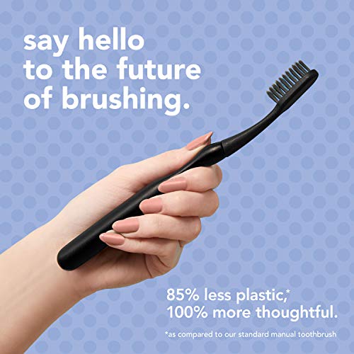 hello Manual Adult Toothbrush With Reusable Charcoal Modern Aluminum Handle & 4 Soft Replacement Heads, Bpa-free, 4 count