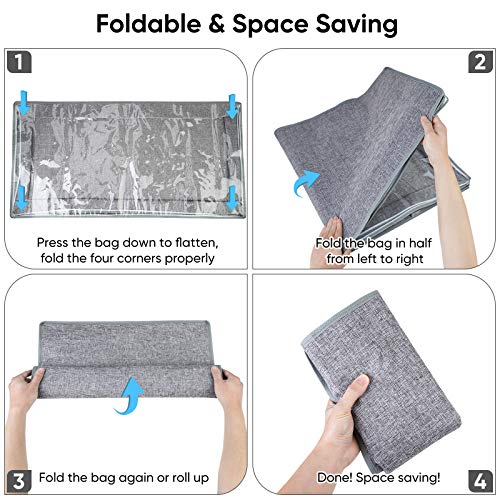 BALEINE 2 Pack Underbed Storage Bags with Zippers, Clear Top and Reinforced Handles to Organize Clothes, Comforters, Shoes and Gift Wrapping Paper, Soft Sidewall