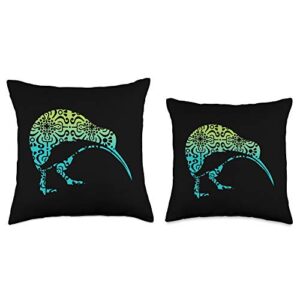 FOKS. /// Maori New Zealand Polynesian Hawaii Maori Kiwi Tribal Aboriginal New Zealand Bird Art Throw Pillow, 18x18, Multicolor