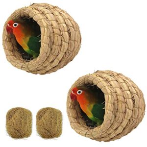 2pcs birdcage straw, lucky interests natural fiber simulation birdhouse, resting breeding place for birds, handmade birds nest straw bird, hideaway from predators, provides shelter from cold weather