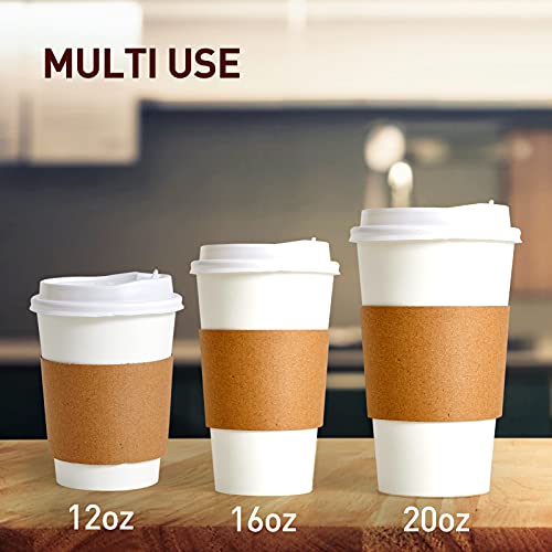 [100 Pack] 12 oz Paper Coffee Cups, Disposable Paper Coffee Cup with Lids, Sleeves, and Stirrers, Hot/Cold Beverage Drinking Cup for Water, Juice, Coffee or Tea, Suitable for Home, Shops and Cafes