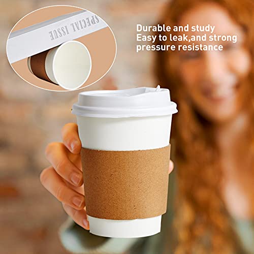 [100 Pack] 12 oz Paper Coffee Cups, Disposable Paper Coffee Cup with Lids, Sleeves, and Stirrers, Hot/Cold Beverage Drinking Cup for Water, Juice, Coffee or Tea, Suitable for Home, Shops and Cafes