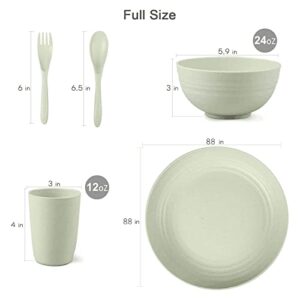 Wheat Straw Dinnerware Sets, 20 PCS Microwave Unbreakable Plates and Bowls Sets, Reusable Lightweight Tableware Dinner Dishes, Bowls, Cups, Plastic Dishes for Camping, Kitchen, RV, Dishwasher Safe