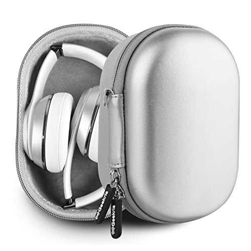 Geekria PRO Headphones Case Compatible with Beats Solo Pro, Solo 3, Solo 2, Solo HD Case, Replacement Hard Shell Travel Carrying Bag with Cable Storage (Silver)