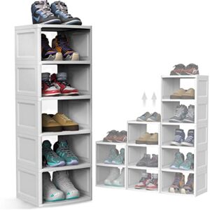 koupa 6-tier shoe rack storage organizer，stackable and adjustable multi-function shoe boxes，space saving shoe shelf bins ,extra large capacity, shoe cubby（grey）