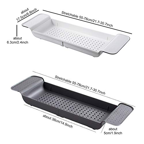 Expandable Bath Shelf Bathtub Caddy Tray Adjustable Plastic Shower Organizer Trays Extending Home Bathroom Sides Bath Tub Caddy Tray Rack Soap Shower Storage Kitchen Wine Tray Holder SPA Ttray (Gray)