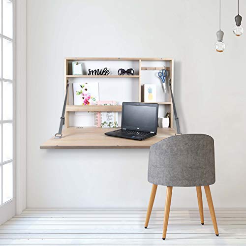 PRINZ Work from Home Wall-Mounted 36' X 24' Folding Murphy Desk with Chalkboard, 36' X 24' X 5', Light Brown