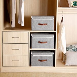 E-MANIS Storage Bins with Lids set of 3 Foldable Storage Boxes with Lids Storage Baskets Storage Containers Organizers with for Toys,Clothes and Books (Grey)