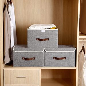 E-MANIS Storage Bins with Lids set of 3 Foldable Storage Boxes with Lids Storage Baskets Storage Containers Organizers with for Toys,Clothes and Books (Grey)