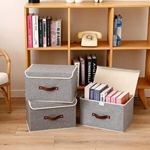 E-MANIS Storage Bins with Lids set of 3 Foldable Storage Boxes with Lids Storage Baskets Storage Containers Organizers with for Toys,Clothes and Books (Grey)