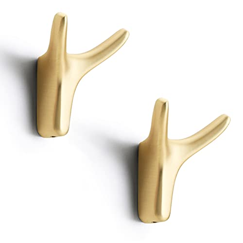 NC NC Towel Hooks, 2 Packs Coat Hook Cow Head Wall Hooks for Heavy Duty Door Hanger Towel Robe Clothes Cabinet Closet Sponges Hook for Bathroom Bedroom Kitchen Hotel Pool (Brushed Brass)