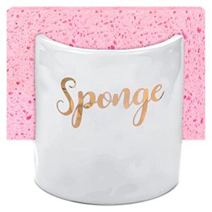sponge holder for kitchen sink ceramic sponge holder kitchen ceramic farmhouse kitchen counter sink organizer accessories with 3 pieces pink sponge