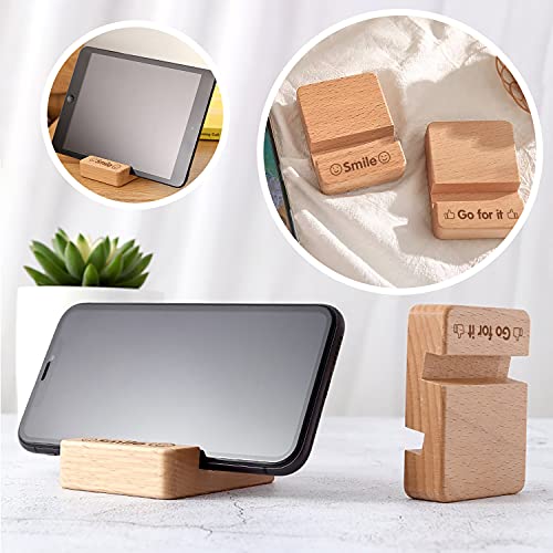 Wood Cell Phone Stand Wooden Portable Mobile Holder,Natural Bamboo Wooden Desktop Tablet Mobile Phone Holder for All Kinds of Phone iPad Mini,Double Groove Design