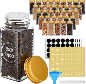 36 pack spice jars with label, 4 oz glass clear seasoning jars, square spice bottles with shaker lids and airtight metal caps, chalk marker and collapsible funnel