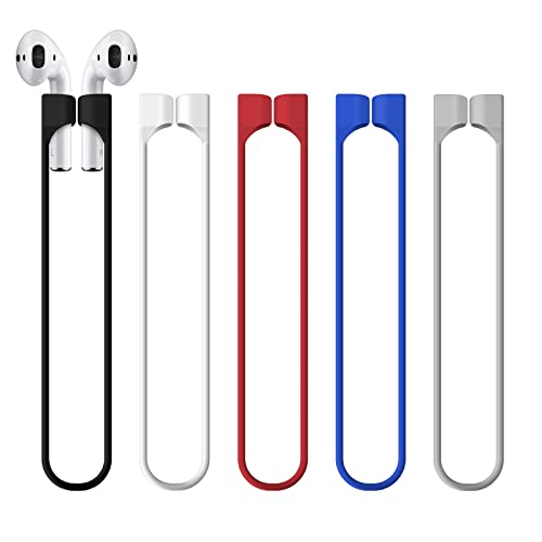 MOLOVA Anti-Lost Straps for AirPods,Colorful Soft Silicone Sports Lanyard, Neck Rope Cord (Black/White/Grey/Blue/Red)