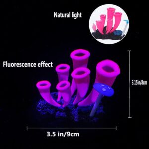 ZtohPyo 4 Pieces Silicone Glow Fish Tank Decorations Plants with Simulation Silicone Coral, Artificial Horn Coral,Fluorescence Sea Anemone for Aquarium Fish Tank Glow Ornament