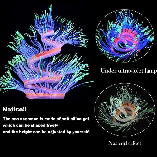 ZtohPyo 4 Pieces Silicone Glow Fish Tank Decorations Plants with Simulation Silicone Coral, Artificial Horn Coral,Fluorescence Sea Anemone for Aquarium Fish Tank Glow Ornament