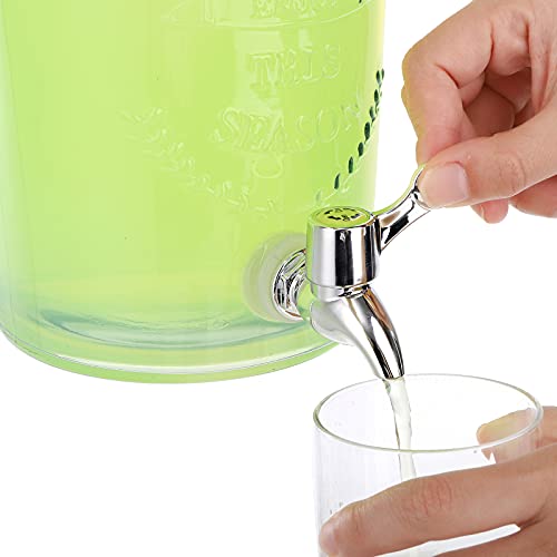 DEAYOU Glass Beverage Dispenser with Spigot, Cold Drink Ice Tea Dispenser with Trigger Clamp Locking Lid, Glass Mason Jar Lemonade Liquid Pitcher with Spout for Party, Fridge, Juice, Beer, 0.8 Gallon