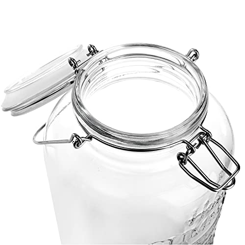 DEAYOU Glass Beverage Dispenser with Spigot, Cold Drink Ice Tea Dispenser with Trigger Clamp Locking Lid, Glass Mason Jar Lemonade Liquid Pitcher with Spout for Party, Fridge, Juice, Beer, 0.8 Gallon