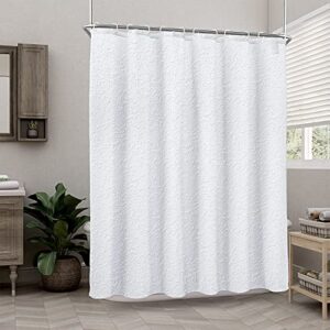 sumgar white shower curtain farmhouse modern fabric cloth bathroom curtains set with hooks 3d embossed textured polyester ruffle like decorative washable waterproof summer luxury bath curtain 72"x72"