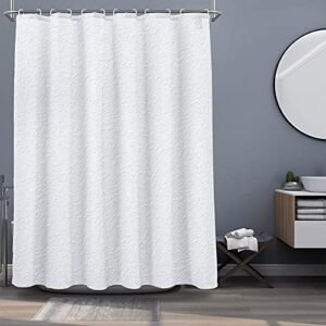 SUMGAR White Shower Curtain Farmhouse Modern Fabric Cloth Bathroom Curtains Set with Hooks 3D Embossed Textured Polyester Ruffle Like Decorative Washable Waterproof Summer Luxury Bath Curtain 72"x72"