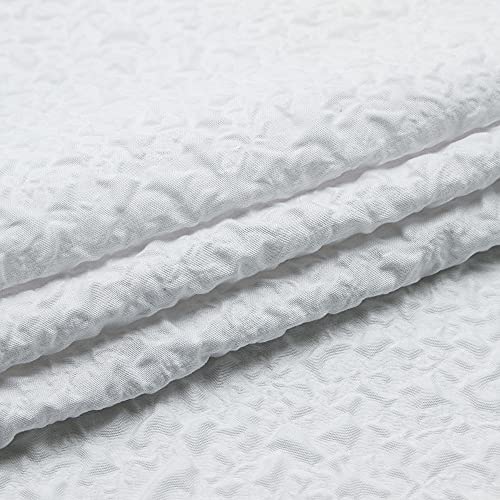 SUMGAR White Shower Curtain Farmhouse Modern Fabric Cloth Bathroom Curtains Set with Hooks 3D Embossed Textured Polyester Ruffle Like Decorative Washable Waterproof Summer Luxury Bath Curtain 72"x72"