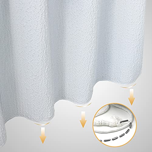 SUMGAR White Shower Curtain Farmhouse Modern Fabric Cloth Bathroom Curtains Set with Hooks 3D Embossed Textured Polyester Ruffle Like Decorative Washable Waterproof Summer Luxury Bath Curtain 72"x72"