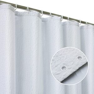 SUMGAR White Shower Curtain Farmhouse Modern Fabric Cloth Bathroom Curtains Set with Hooks 3D Embossed Textured Polyester Ruffle Like Decorative Washable Waterproof Summer Luxury Bath Curtain 72"x72"