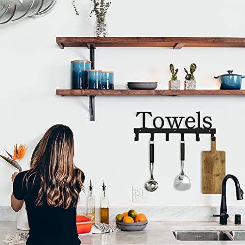 Goutoports Bathroom Towel Rack Wall Mount Towel Holder Metal 6 Hooks Rustproof and Waterproof -Black (Towel Rack Song Typeface)