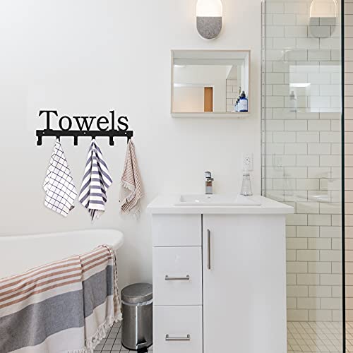 Goutoports Bathroom Towel Rack Wall Mount Towel Holder Metal 6 Hooks Rustproof and Waterproof -Black (Towel Rack Song Typeface)