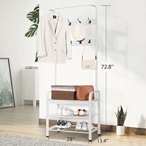 VIVOHOME 3-in-1 Entryway Hall Tree, Heavy Duty MDF Stand Coat Rack with Storage Bench and 8 Hooks, White