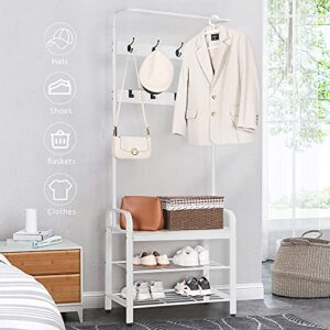 VIVOHOME 3-in-1 Entryway Hall Tree, Heavy Duty MDF Stand Coat Rack with Storage Bench and 8 Hooks, White