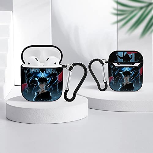 Manhwa Solo Leveling AirPods Case Cover with Keychain for AirPods 2&1, Novelty Anime Printing Shockproof Case Compatiable with Wireless Charging