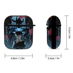 Manhwa Solo Leveling AirPods Case Cover with Keychain for AirPods 2&1, Novelty Anime Printing Shockproof Case Compatiable with Wireless Charging