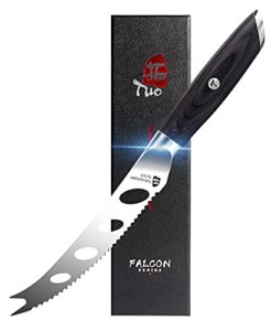tuo cheese knife 5 inch - tomato knife serrated edge fruit knife - german steel hollow blade - full tang pakkawood handle - falcon series with gift box