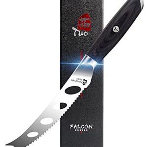 TUO Cheese Knife 5 inch - Tomato Knife Serrated Edge Fruit Knife - German Steel Hollow Blade - Full Tang Pakkawood Handle - FALCON SERIES with Gift Box