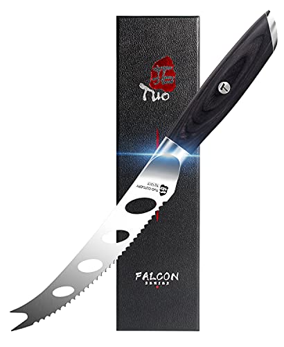 TUO Cheese Knife 5 inch - Tomato Knife Serrated Edge Fruit Knife - German Steel Hollow Blade - Full Tang Pakkawood Handle - FALCON SERIES with Gift Box