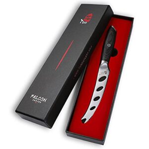 TUO Cheese Knife 5 inch - Tomato Knife Serrated Edge Fruit Knife - German Steel Hollow Blade - Full Tang Pakkawood Handle - FALCON SERIES with Gift Box