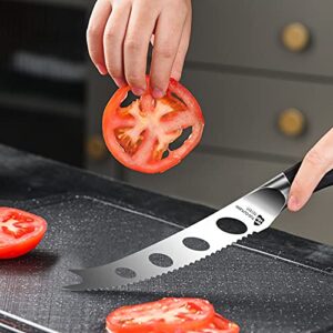 TUO Cheese Knife 5 inch - Tomato Knife Serrated Edge Fruit Knife - German Steel Hollow Blade - Full Tang Pakkawood Handle - FALCON SERIES with Gift Box